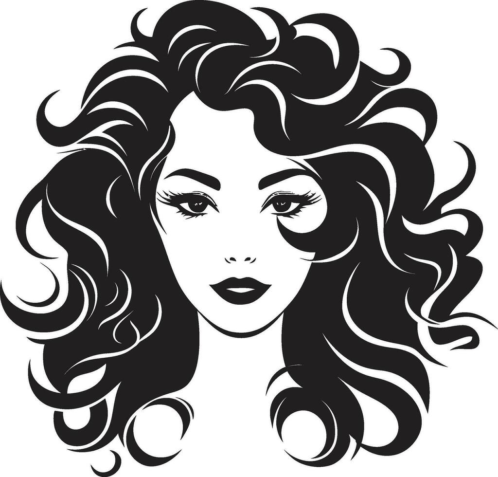 elegantie in krullen een vector logo ontwerp in zwart gebeeldhouwd lokken een gekruld haren embleem van genade