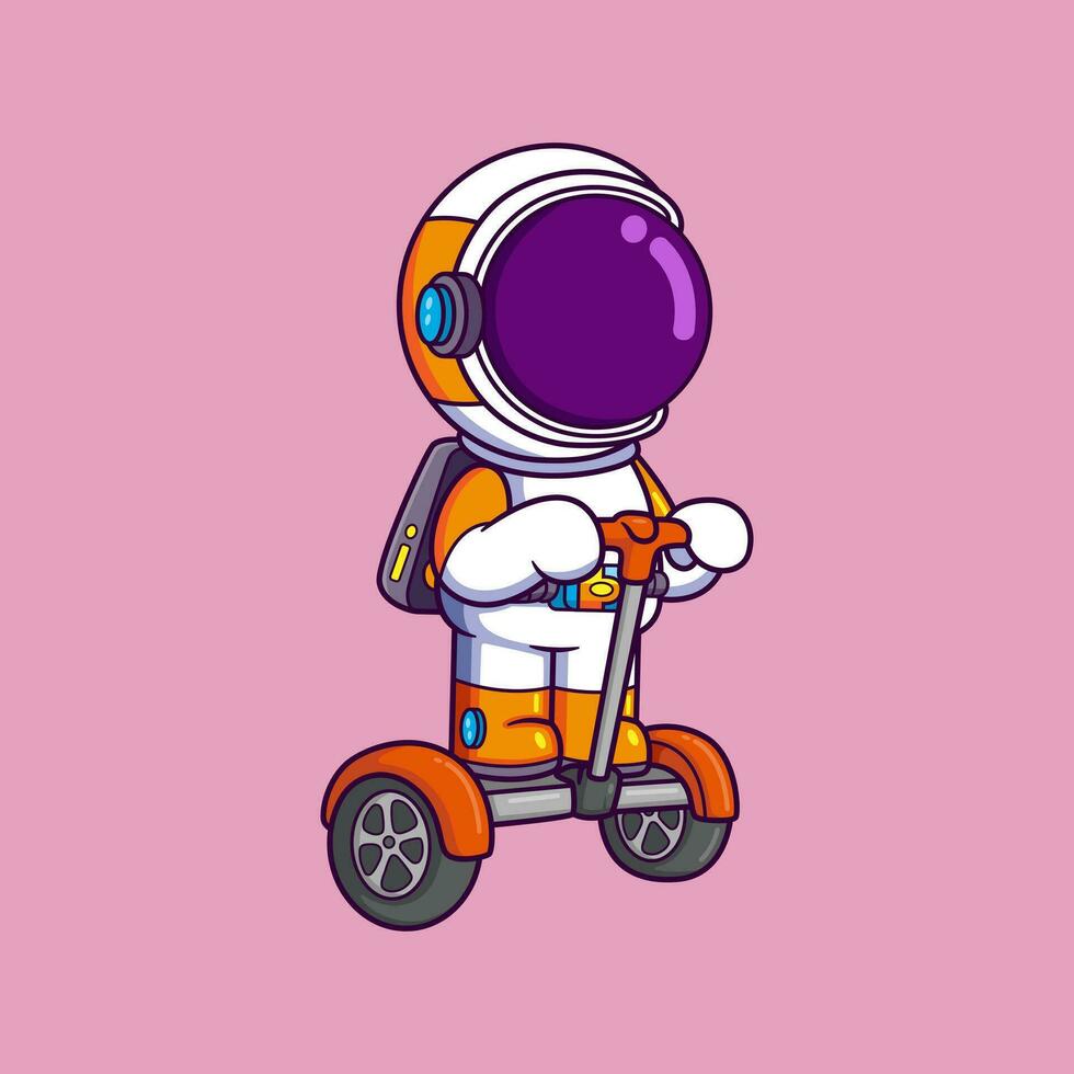 schattig astronaut rijden Segway tekenfilm karakter vector