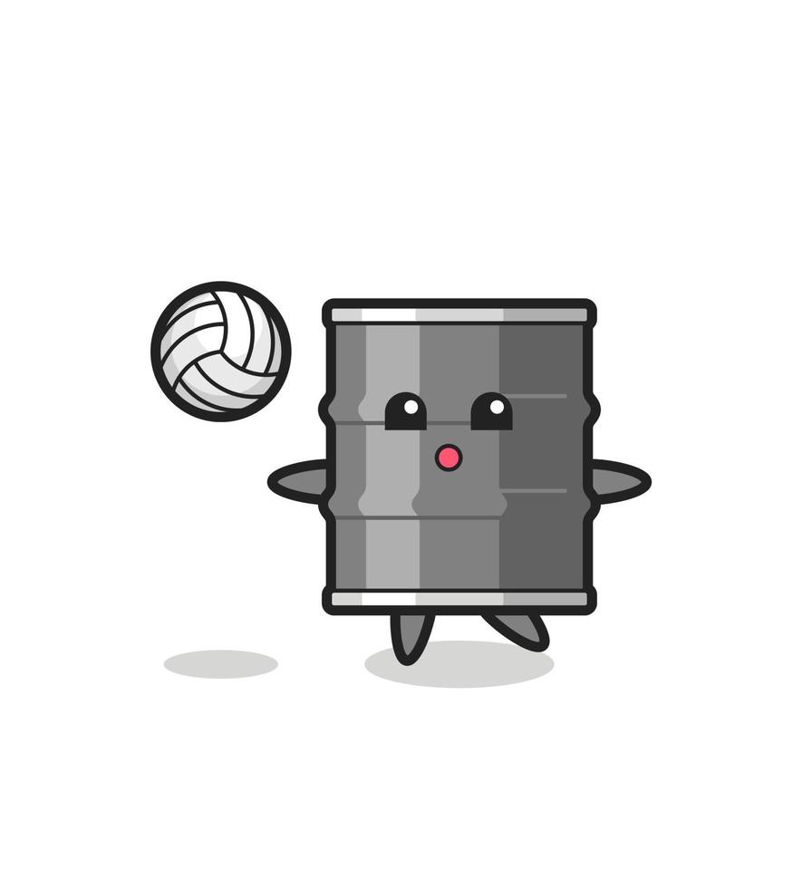 karakter cartoon van olie drum speelt volleybal vector