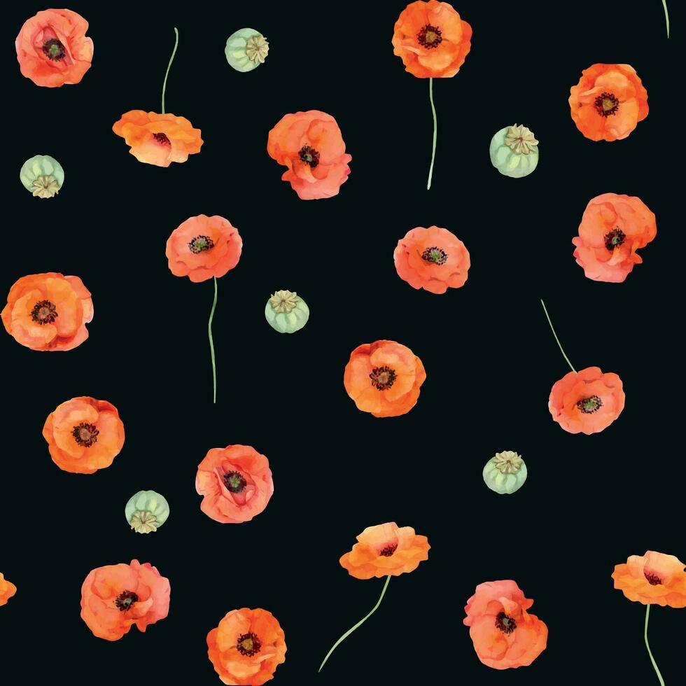 waterverf naadloos patroon met hand- getrokken zomer helder rood papaver bloemen. geïsoleerd Aan kleur achtergrond. ontwerp voor uitnodigingen, bruiloft, liefde of groet kaarten, papier, afdrukken, textiel vector