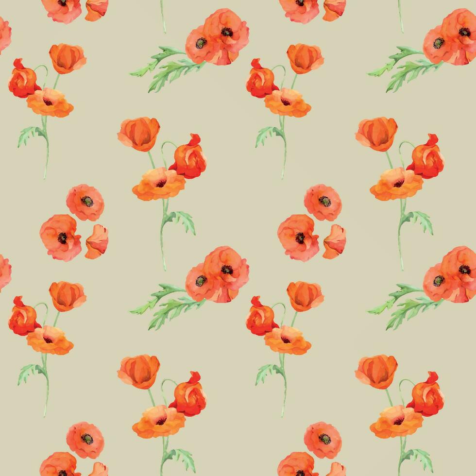 waterverf naadloos patroon met hand- getrokken zomer helder rood papaver bloemen. geïsoleerd Aan kleur achtergrond. ontwerp voor uitnodigingen, bruiloft, liefde of groet kaarten, papier, afdrukken, textiel vector