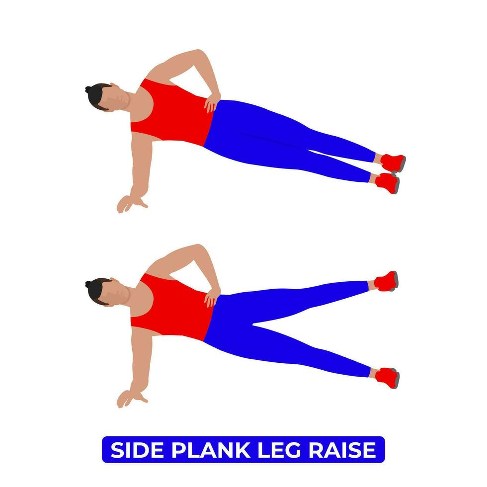 vector Mens aan het doen kant plank been salarisverhoging. lichaamsgewicht geschiktheid poten heup ontvoering training oefening. een leerzaam illustratie Aan een wit achtergrond.