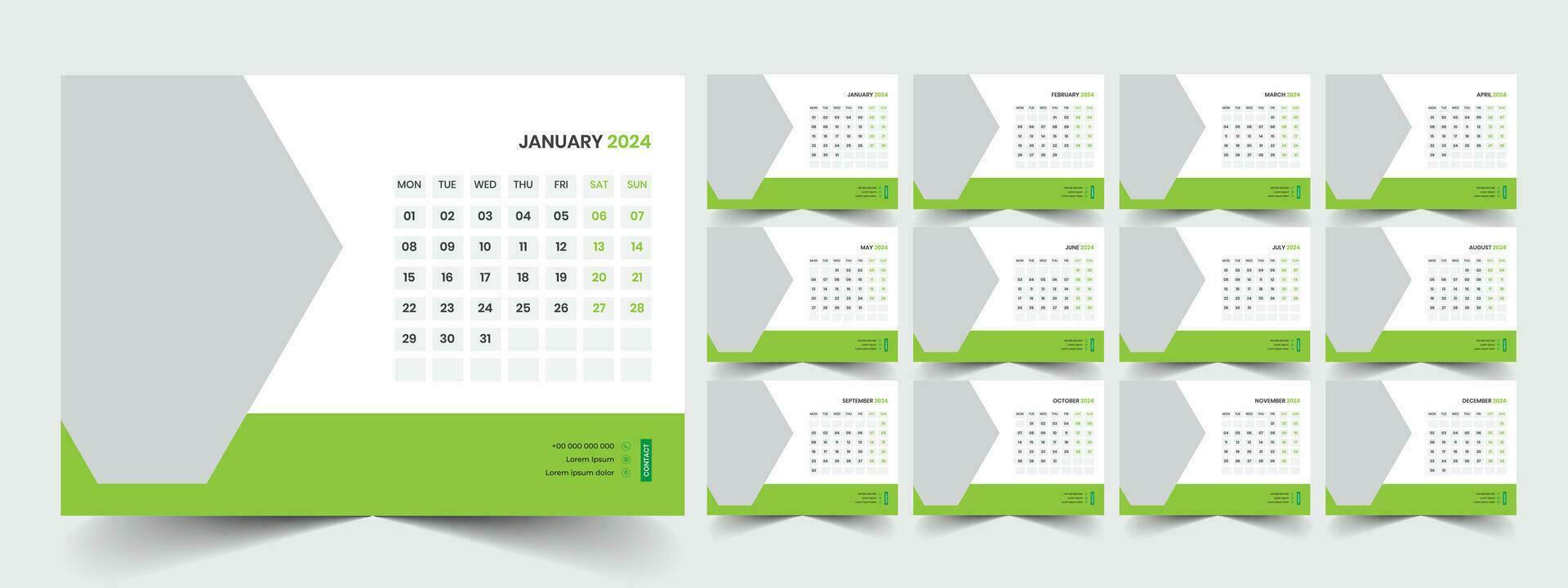 kalender 2024 ontwerper zakelijke sjabloon ontwerp set. week begint Aan maandag. sjabloon voor jaar- kalender 2024 vector