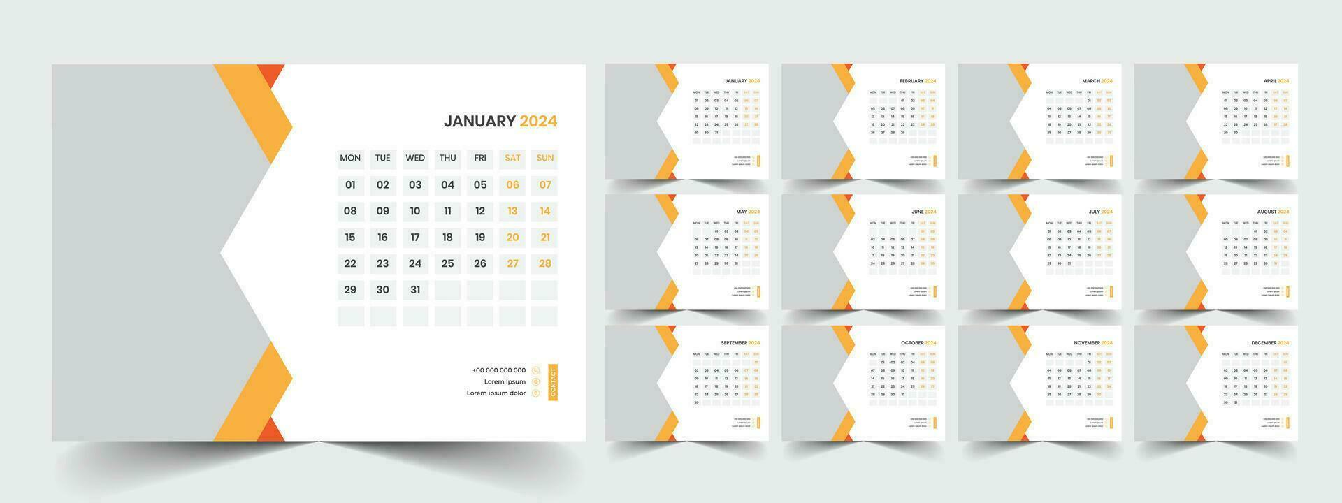 bureau kalender 2024 sjabloon ontwerp, kantoor kalender 2024 vector