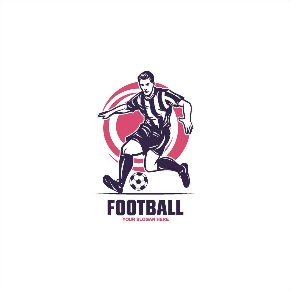 voetbal speler rennen met bal, geïsoleerd vector silhouet. abstract voetbal logo.