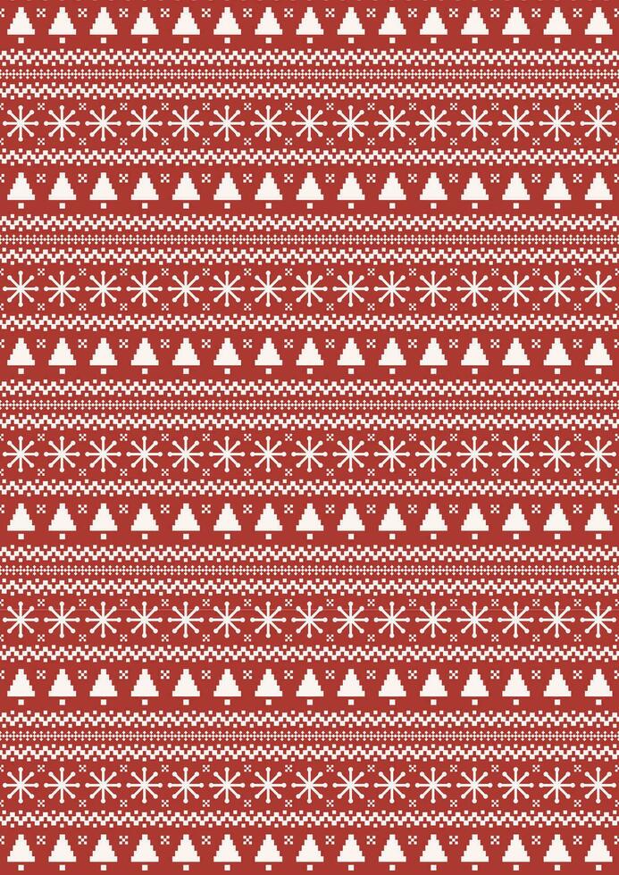 Kerstmis rood grafisch papier achtergrond, boom, sneeuwvlokken en vakantie meetkundig patroon vector