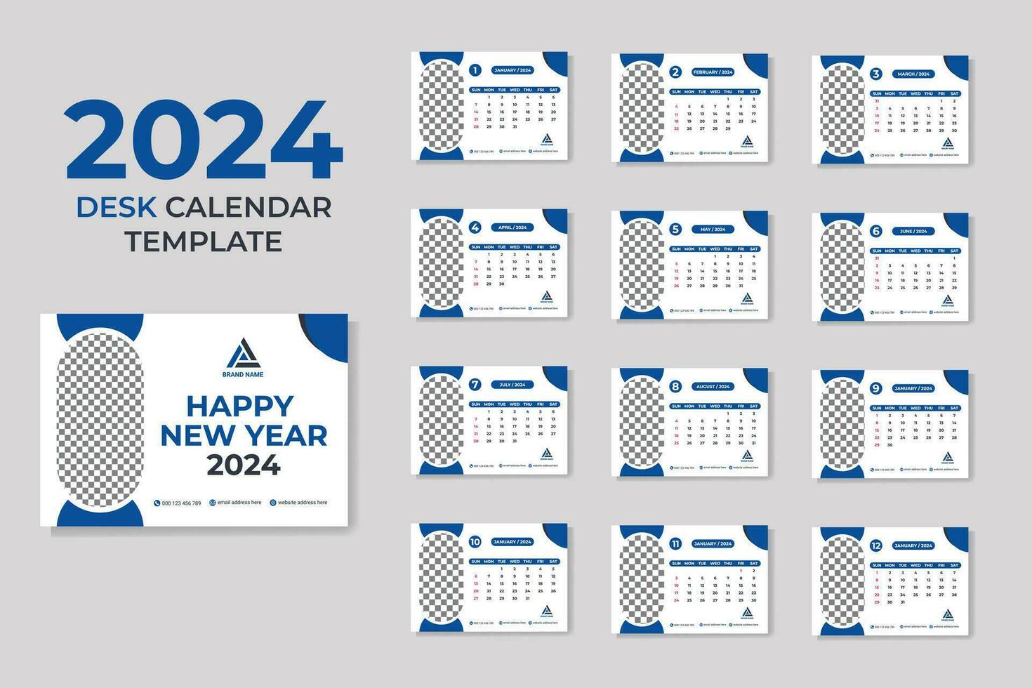 creatief en schoon bedrijf bureau kalender 2024 afdrukken sjabloon vector pro