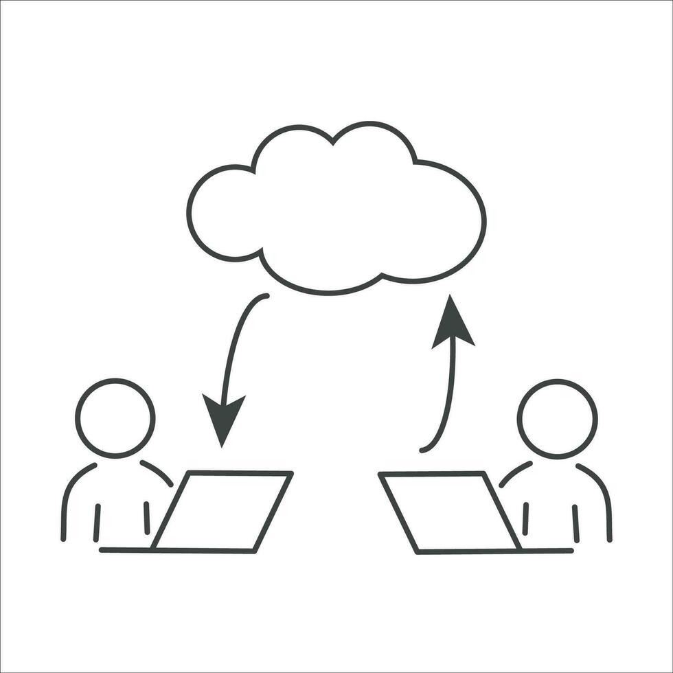 afgelegen werk icoon. communicatie globaal wolk toegang, samenwerking overal, werknemer ver weg teamwerk, dun lijn symbool Aan wit achtergrond - bewerkbare beroerte vector illustratie.