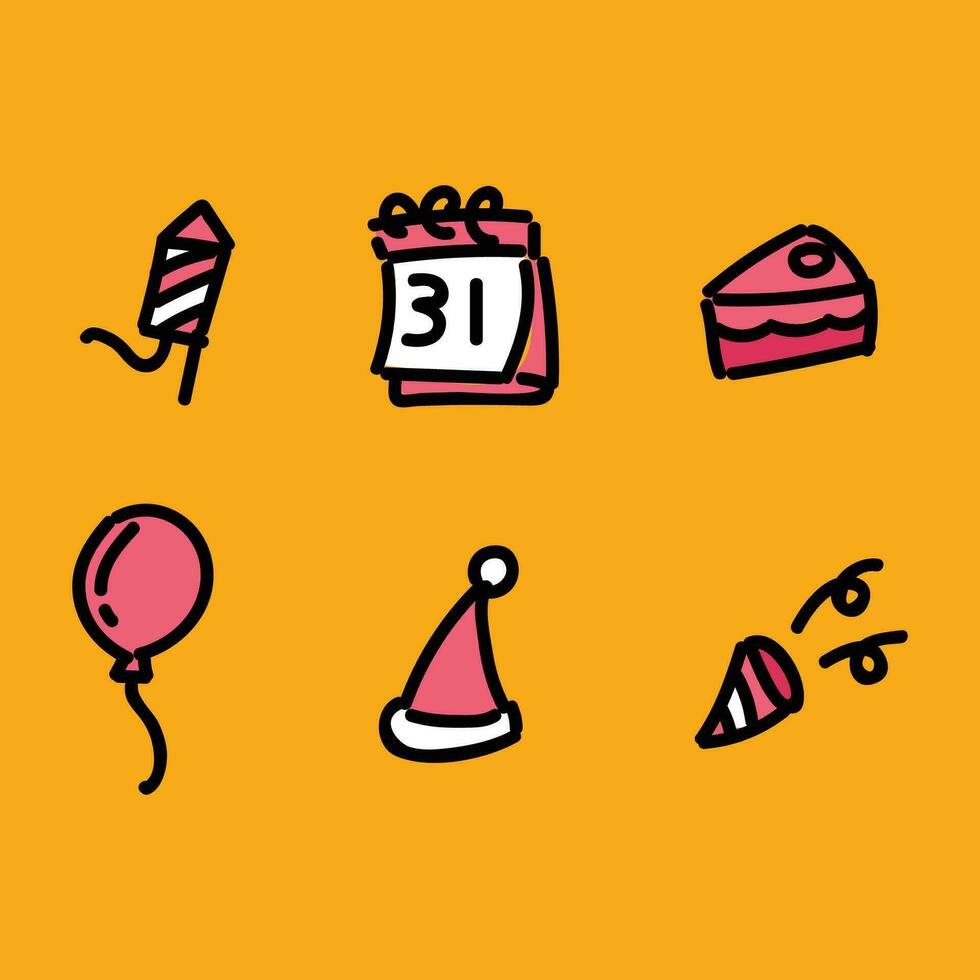 nieuw jaar illustratie icoon pak vector ontwerp in oranje achtergrond