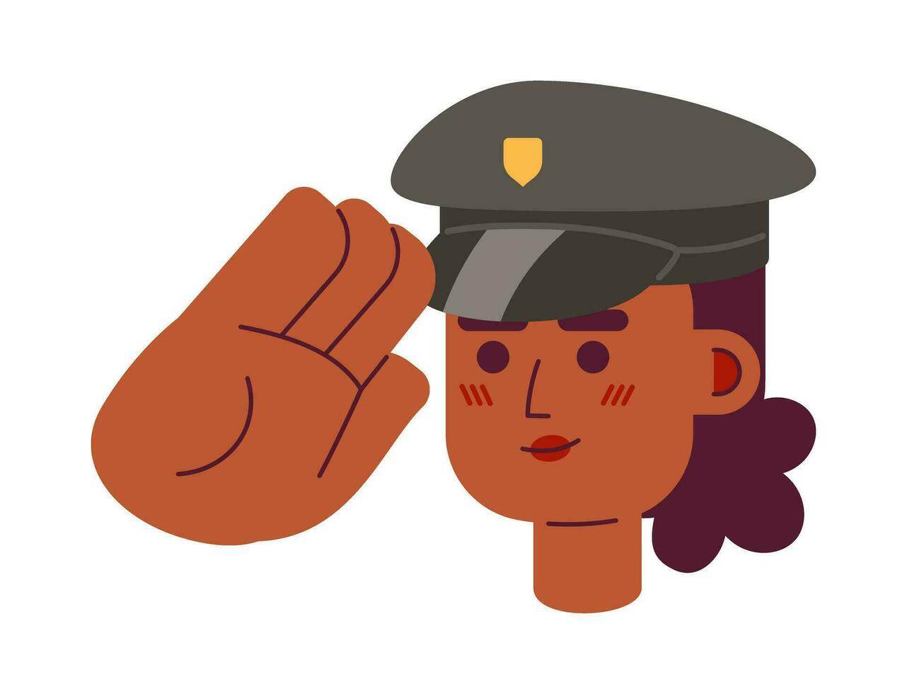 Afrikaanse Amerikaans dame Politie officier groeten 2d vector avatar illustratie. zwart politievrouw tekenfilm karakter gezicht portret. civiel knecht vlak kleur gebruiker profiel beeld geïsoleerd Aan wit achtergrond