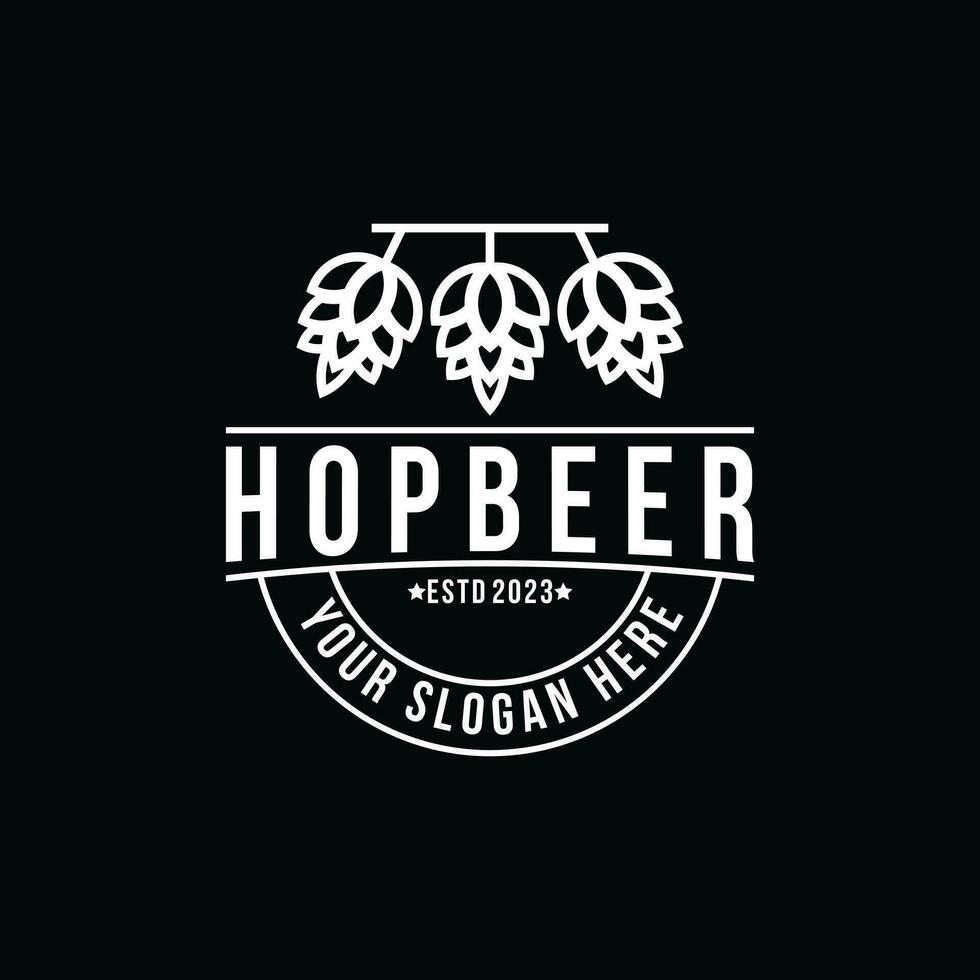 modern wijnoogst hop bier ijshoorntje pijnboom logo ontwerp vector