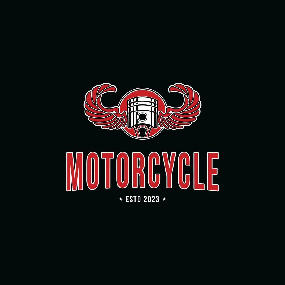 motorfiets fietser logo ontwerp idee met zuiger en Vleugels vector