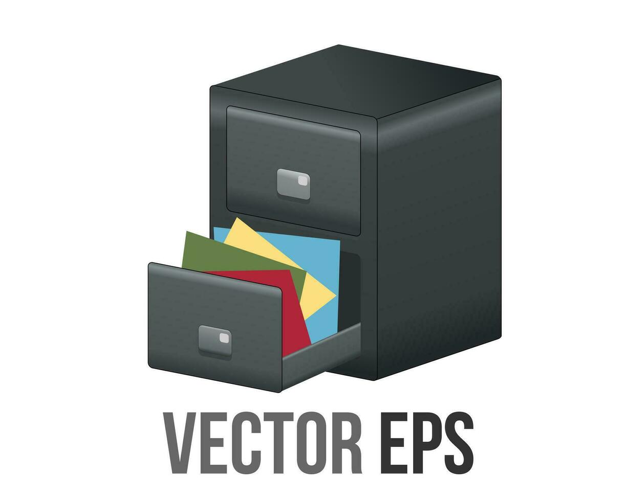vector kantoor grijs metaal het dossier kabinet icoon met twee lades, handvatten, overhandigen stickers