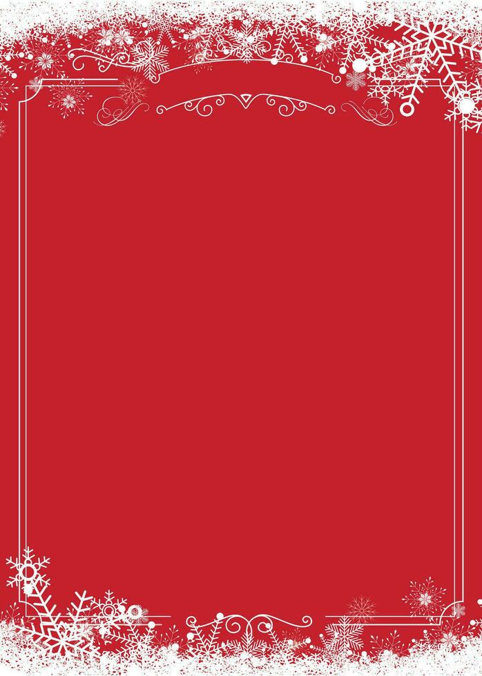 winter sneeuwvlok retro grens en Kerstmis rood papier achtergrond vector
