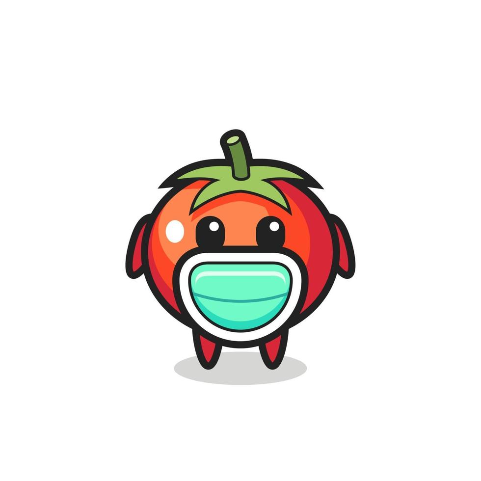schattige tomatencartoon die een masker draagt vector