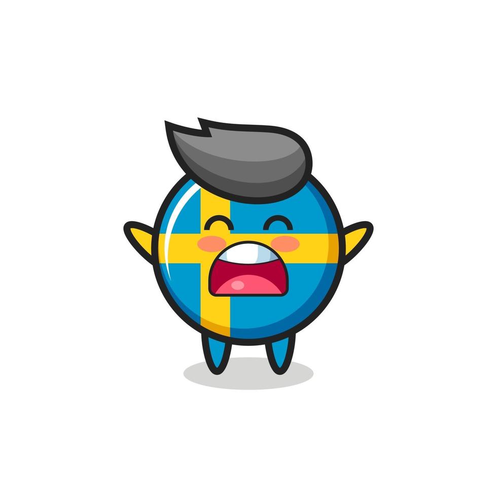 schattige zweedse vlagbadge mascotte met een geeuwuitdrukking vector