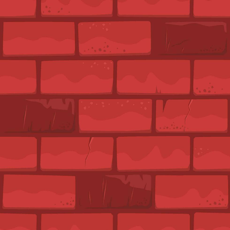 gebarsten rood steen muur, kastanjebruin tekenfilm bakstenen plein vector achtergrond