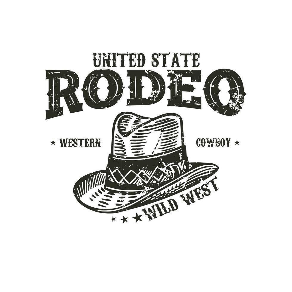 rodeo cowboy western t overhemd ontwerp. Arizona rodeo cowboy chaos wijnoogst hand- getrokken illustratie t overhemd ontwerp. wijnoogst hoed en bagageruimte illustratie, kleding, t overhemd ontwerp, westers, Verenigde Staten van Amerika t overhemd ontwerp vector