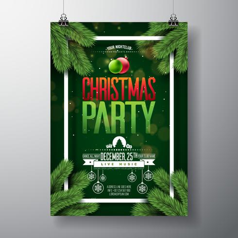 Vector Christmas Party Flyer Design met vakantie typografie elementen