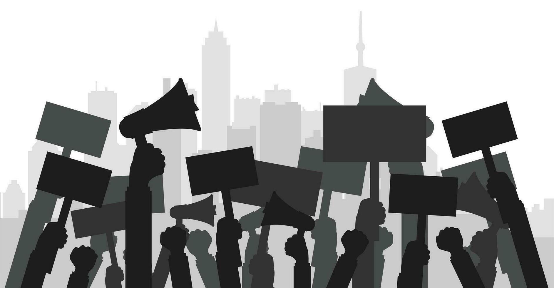 concept voor protest, revolutie of conflict. silhouet menigte van mensen demonstranten. vlak vector illustratie.