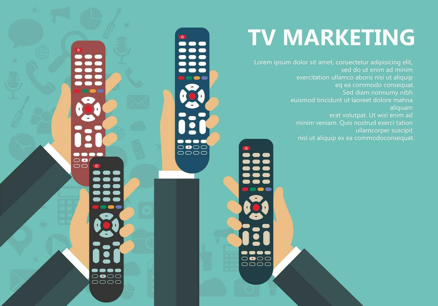 handen Holding afgelegen controleurs. TV afzet concept. vlak vector illustratie