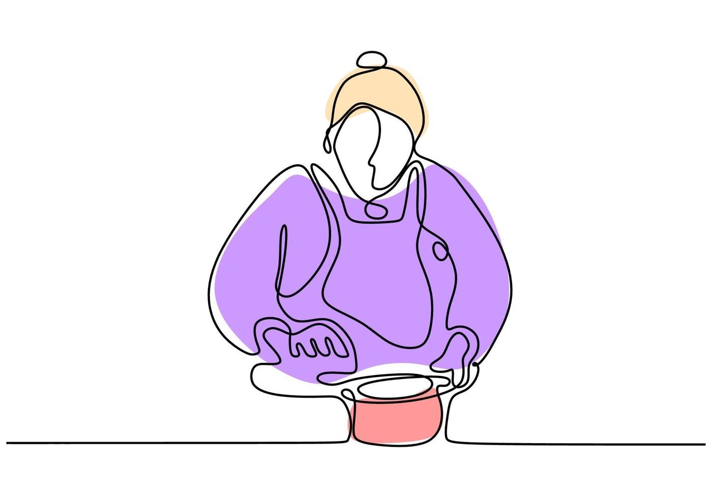 meisje koken voedsel een lijntekening vectorillustratie. vector