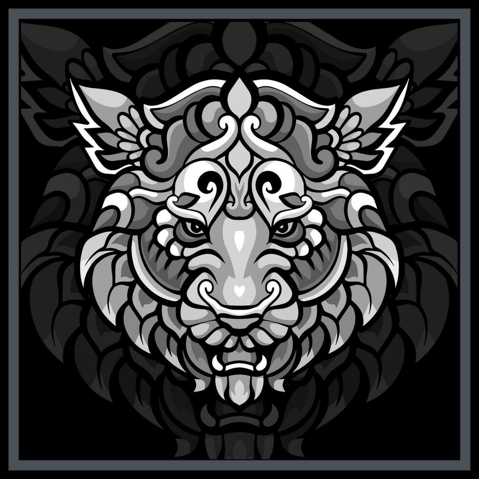 monochroom tijger hoofd mandala kunsten geïsoleerd Aan zwart achtergrond. vector