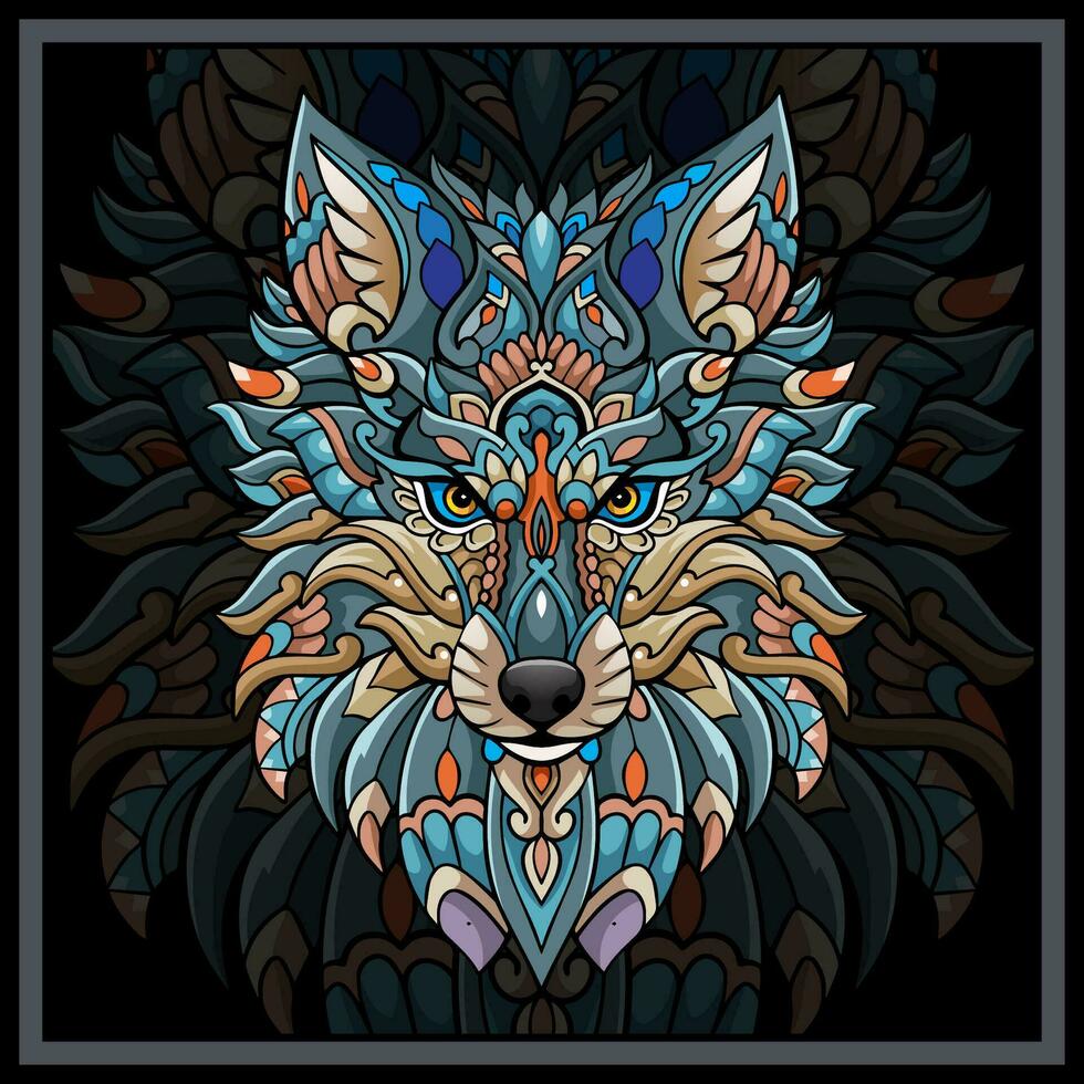 kleurrijk wolf hoofd mandala kunsten geïsoleerd Aan zwart achtergrond. vector