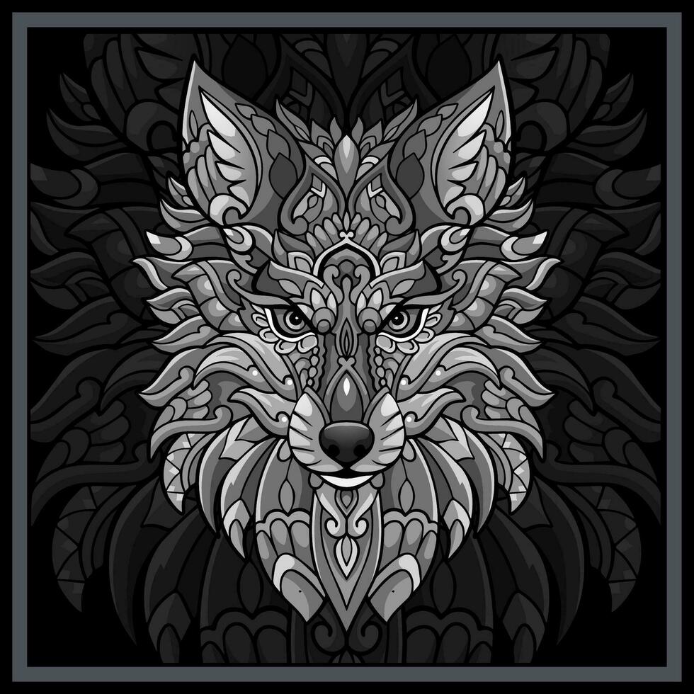 monochroom wolf hoofd mandala kunsten geïsoleerd Aan zwart achtergrond. vector