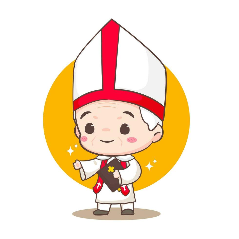 schattig paus tekenfilm karakter. gelukkig glimlachen Katholiek priester mascotte karakter. christen religie concept ontwerp. geïsoleerd wit achtergrond. vector kunst illustratie.