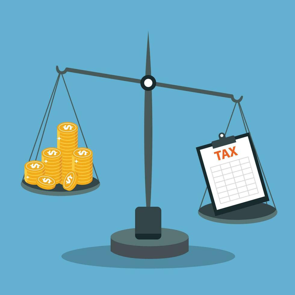 bedrijf concept balanceren met inkomen en belasting. vlak vector illustratie