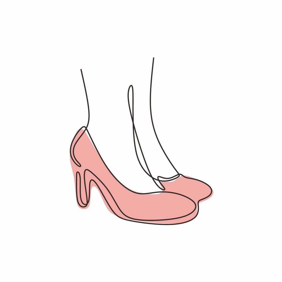 doorlopende lijntekening van schoenen met hoge hakken voor damesmode vector