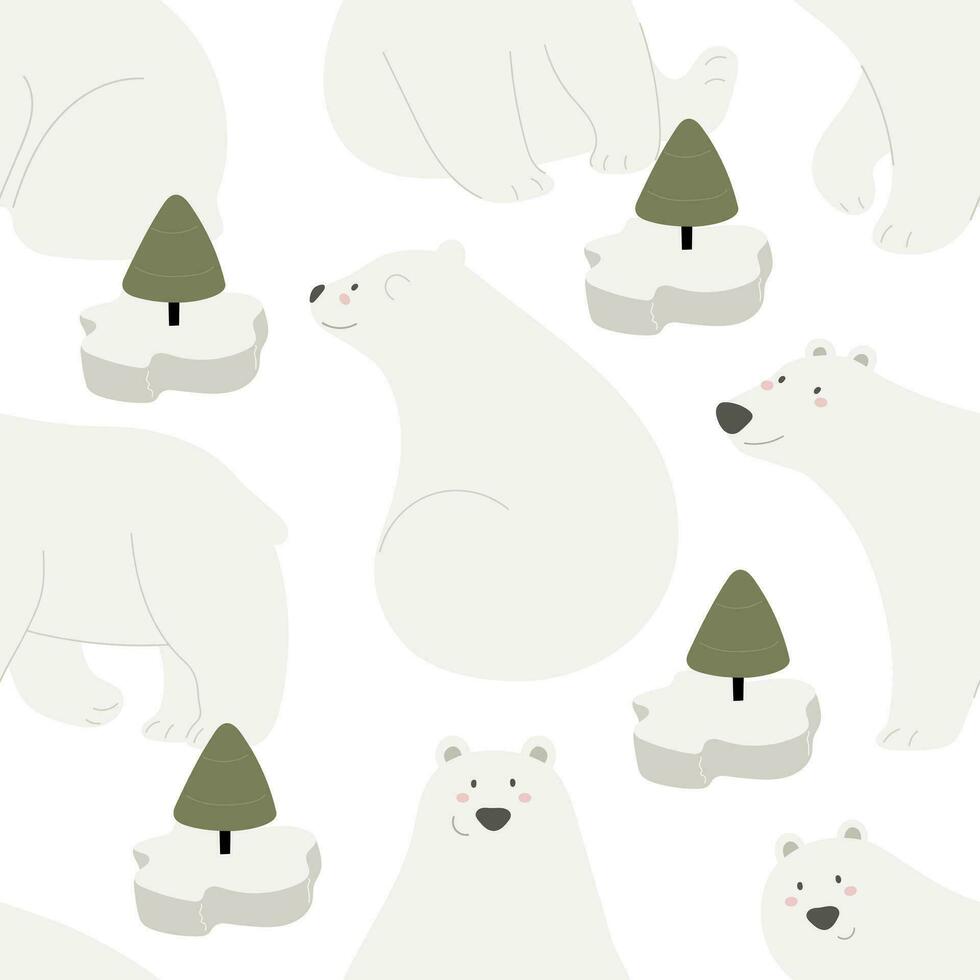 naadloos patroon met arctisch en antarctisch dieren, decor elementen. tekenfilm karakter - polair beer. kleurrijk vector vlak voor kinderen. hand- tekening. baby ontwerp voor kleding stof, afdrukken, wikkel, textiel