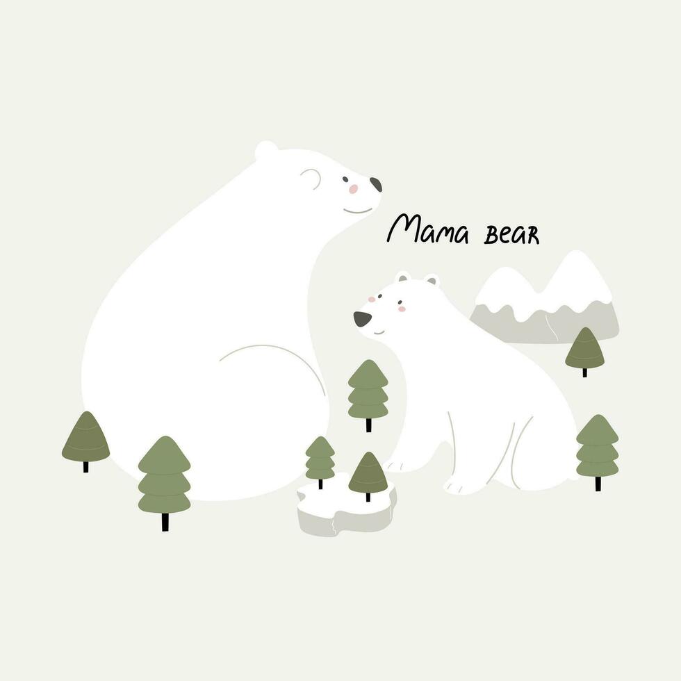 mama beer. tekenfilm polair beren, hand- tekening belettering. kleurrijk vector illustratie, vlak stijl. ontwerp voor groet kaarten, afdrukken, poster