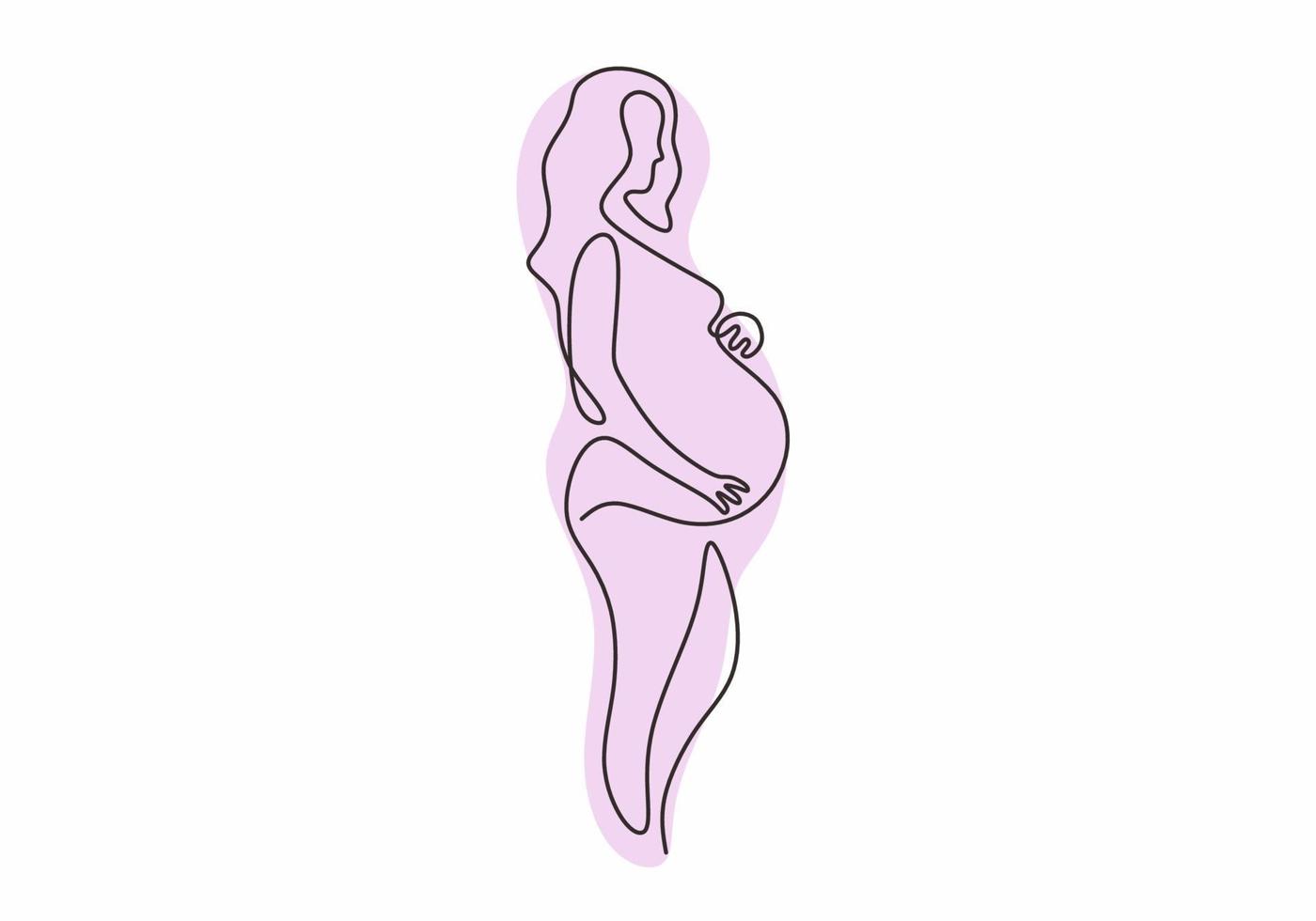 zwanger meisje een doorlopende lijntekening. silhouet van moeder vector