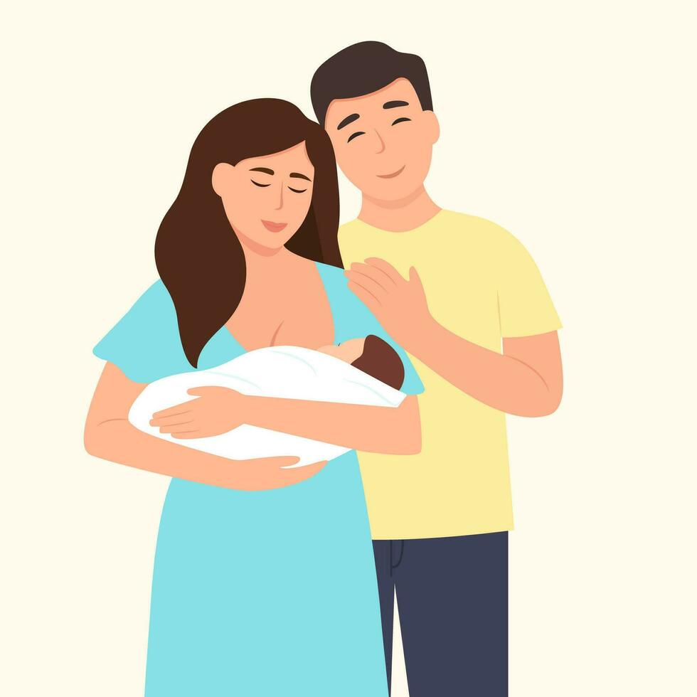 gelukkig familie omarmen hun pasgeboren met zorg en liefde.ouders met kind.vector illustratie vector