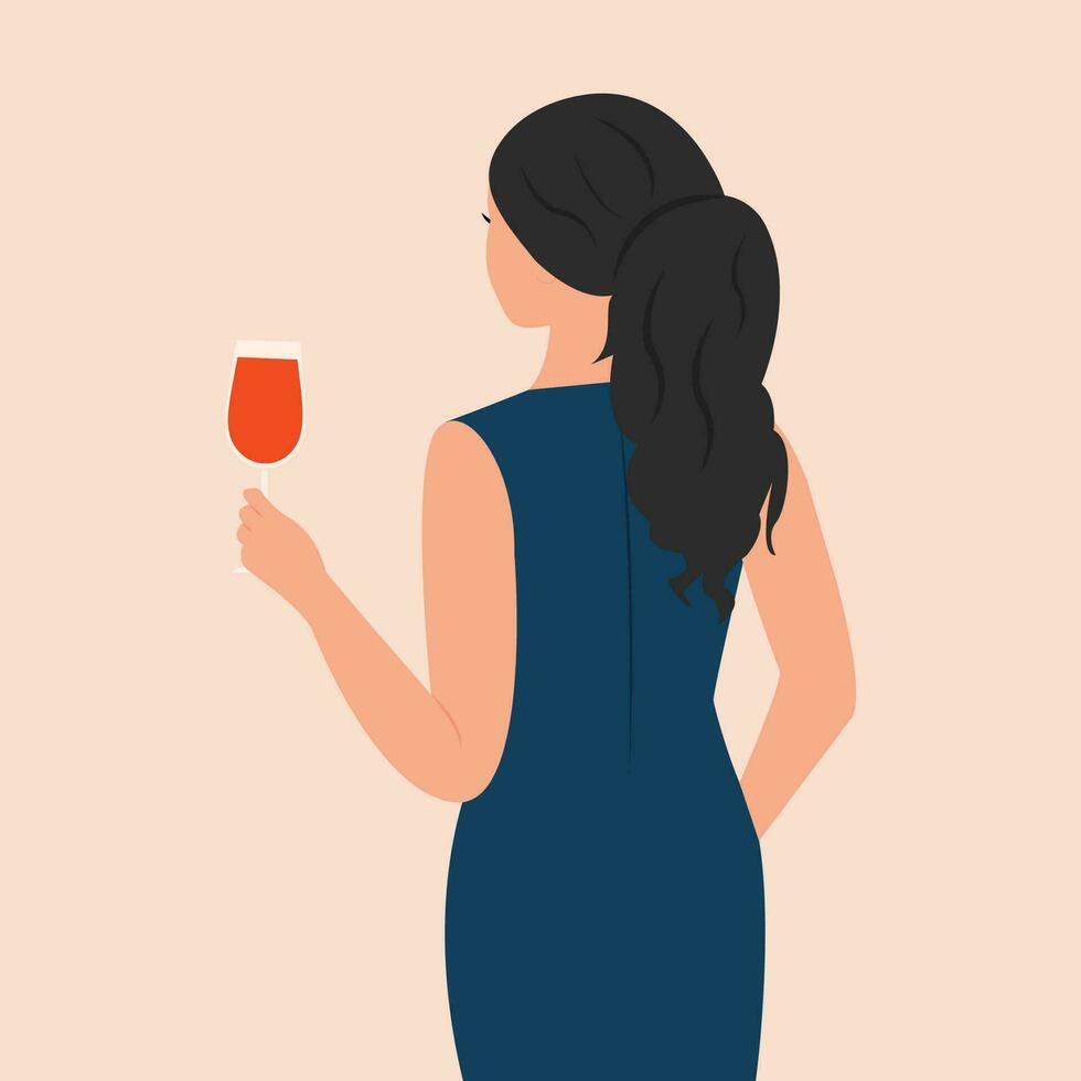 schoonheid vrouw Holding glas van rood wijn vector illustratie geïsoleerd