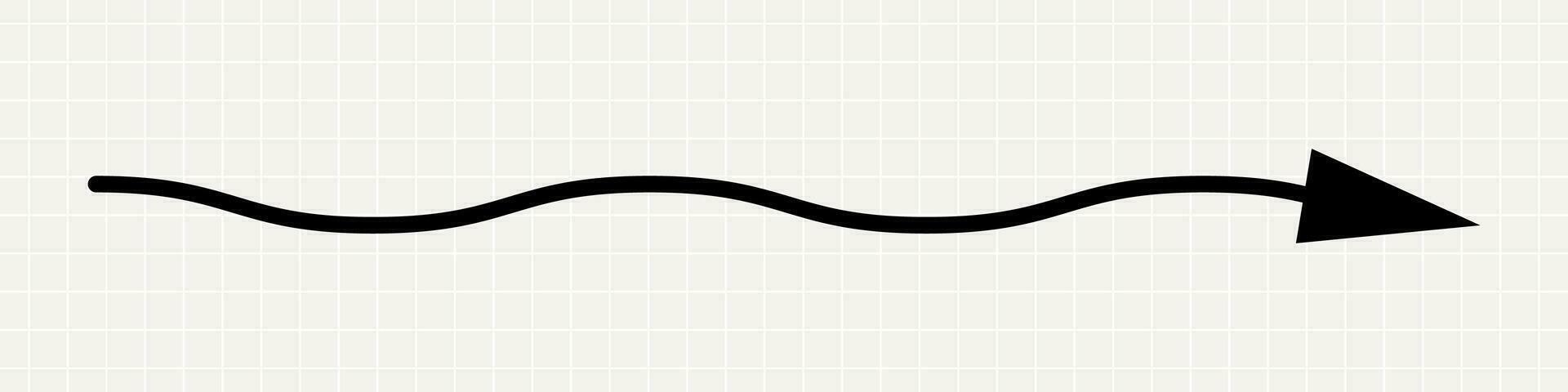 een dun Rechtdoor zwart pijl richten naar de Rechtsaf. minimalistisch solide speels wijzer Aan een notitieboekje vel achtergrond. vector