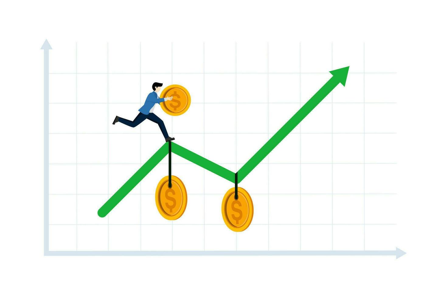 financieel winst concept, bedrijf optimalisatie inkomen groei, wederzijds fondsen. terugkeer Aan financieel investering. begroting planning. investeerders rennen voorraad grafieken naar bereiken winst punten. vector illustratie.