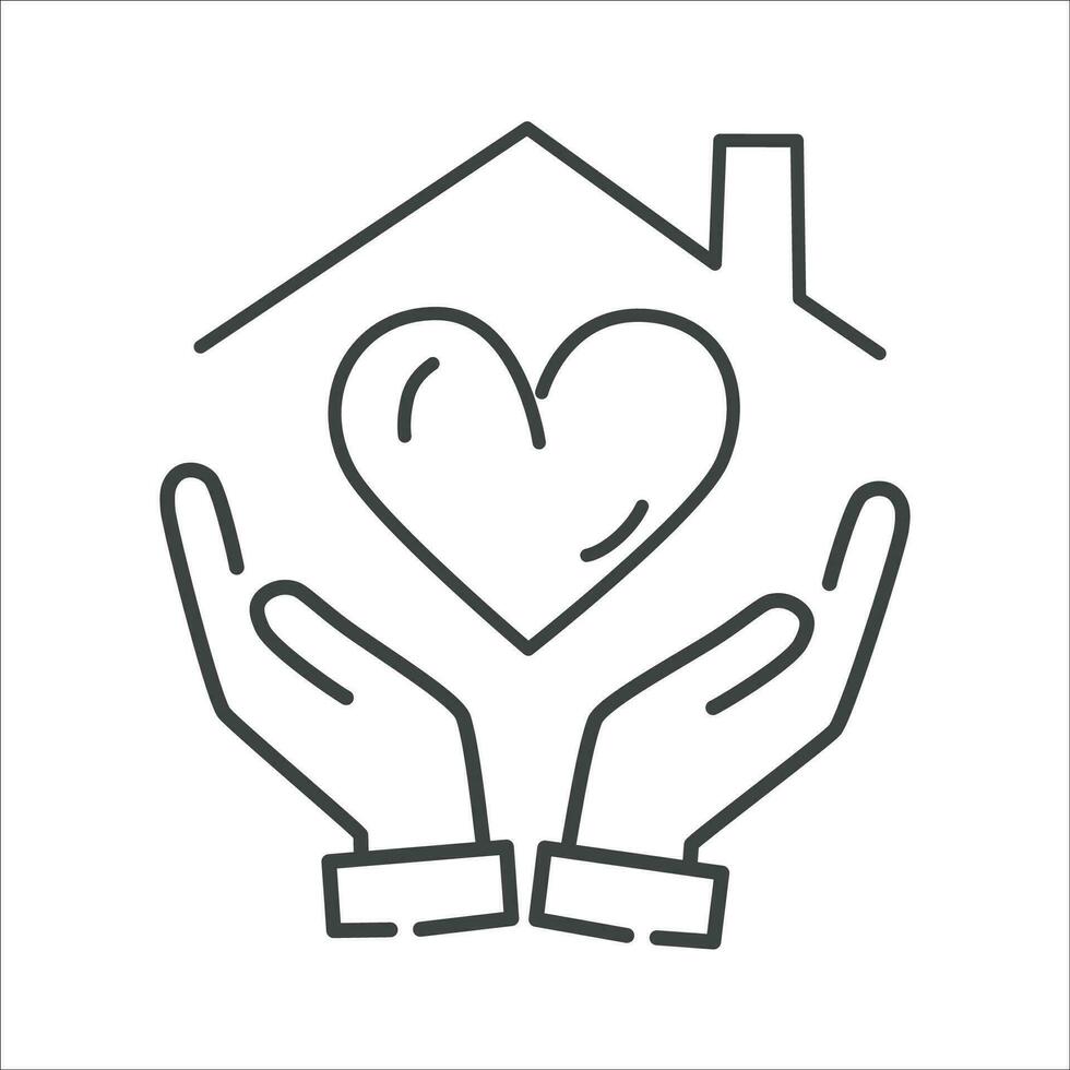 hand- Holding huis met hart icoon - bewerkbare beroerte vector illustratie eps10.