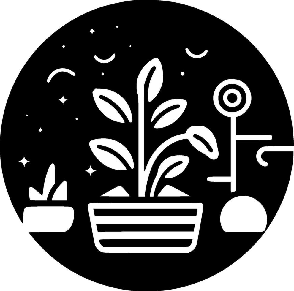 tuin - zwart en wit geïsoleerd icoon - vector illustratie