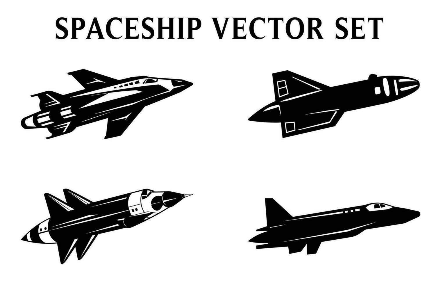 reeks van ruimteschip vector geïsoleerd silhouet, ruimtevaartuig raket silhouetten bundel