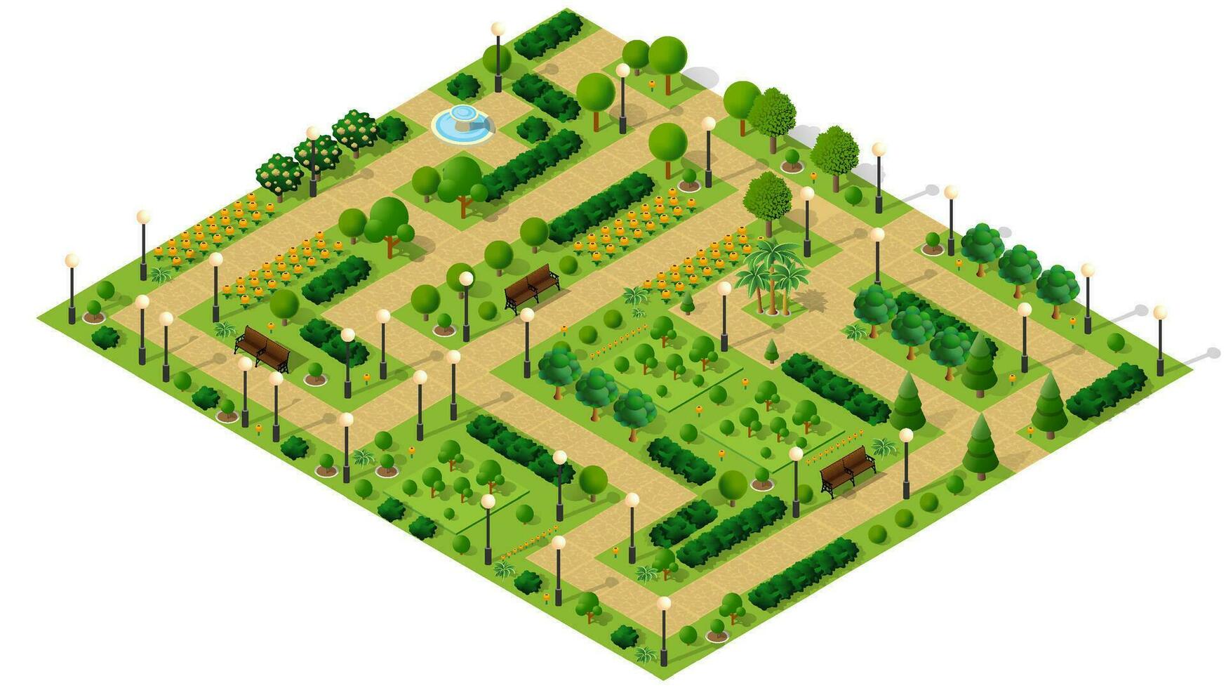 isometrische mensen levensstijl communicatie in een stedelijk milieu in een park met banken en bomen 3d illustratie vector
