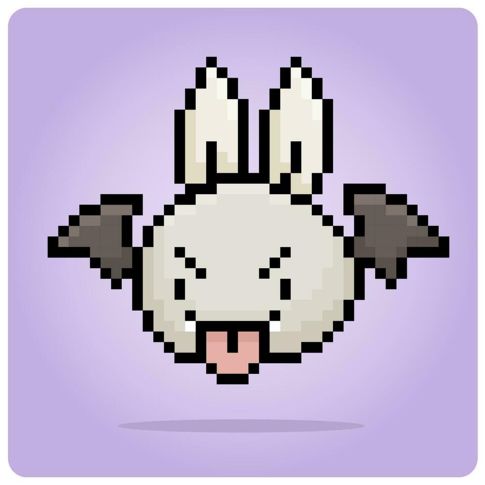 konijn met knuppel vleugel in 8 beetje pixel kunst. pixel dieren voor spel middelen in vector illustratie