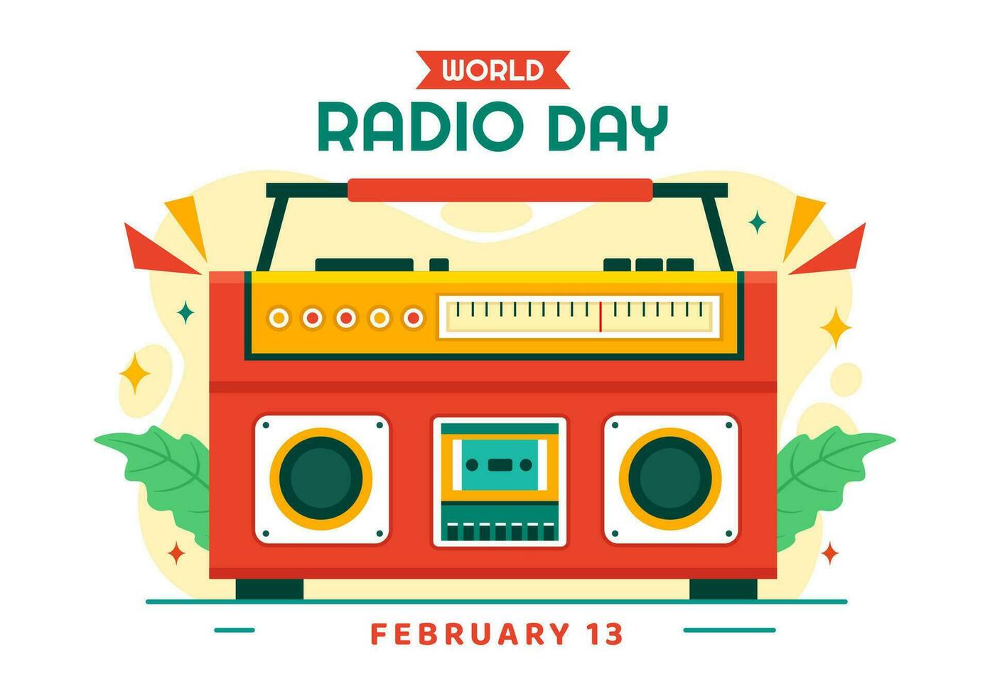 wereld radio dag vector illustratie Aan 13 februari voor communicatie media gebruikt en luisteren publiek in vlak tekenfilm achtergrond ontwerp