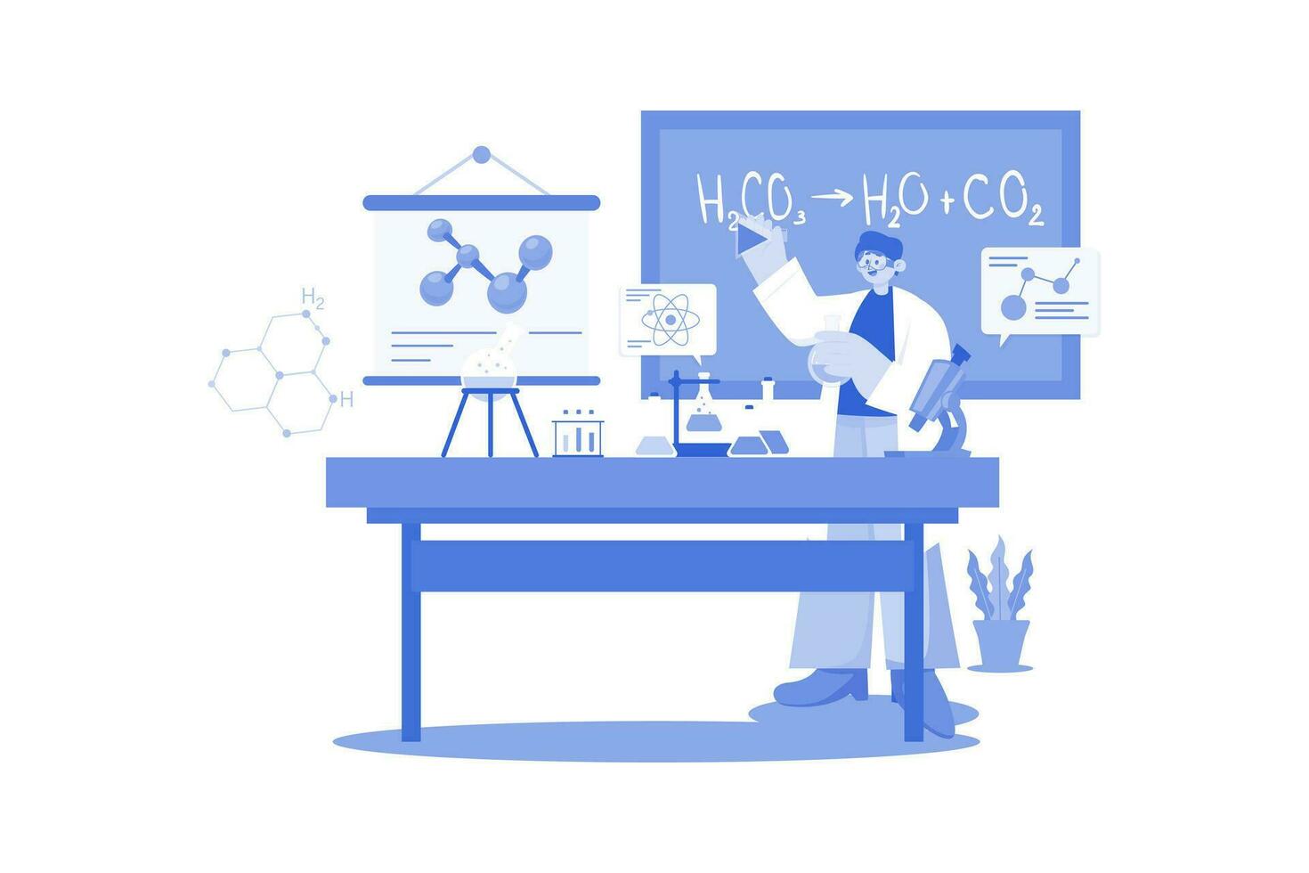 wetenschap leraar onderwijs chemisch formules vector