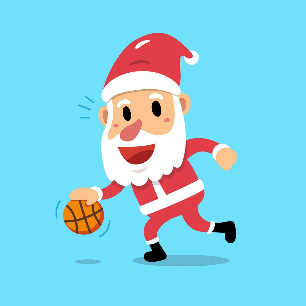 tekenfilm karakter de kerstman claus spelen basketbal vector