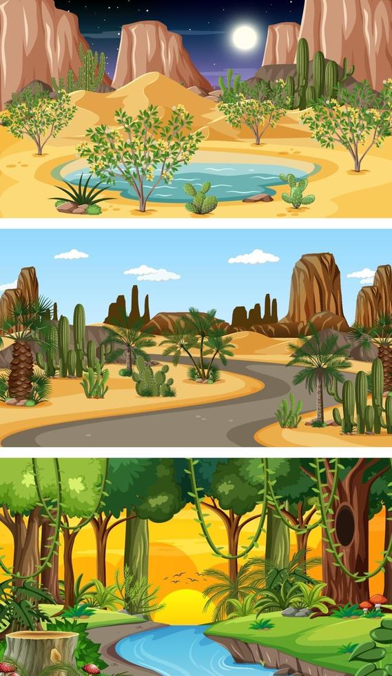 drie verschillende natuur horizontale scènes vector