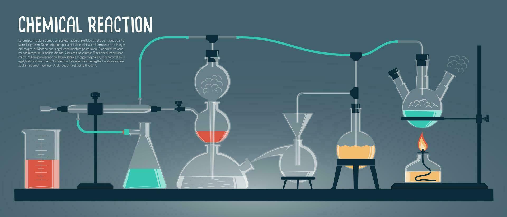 chemisch experiment in de wetenschappelijk laboratorium. gekleurde vector illustratie.