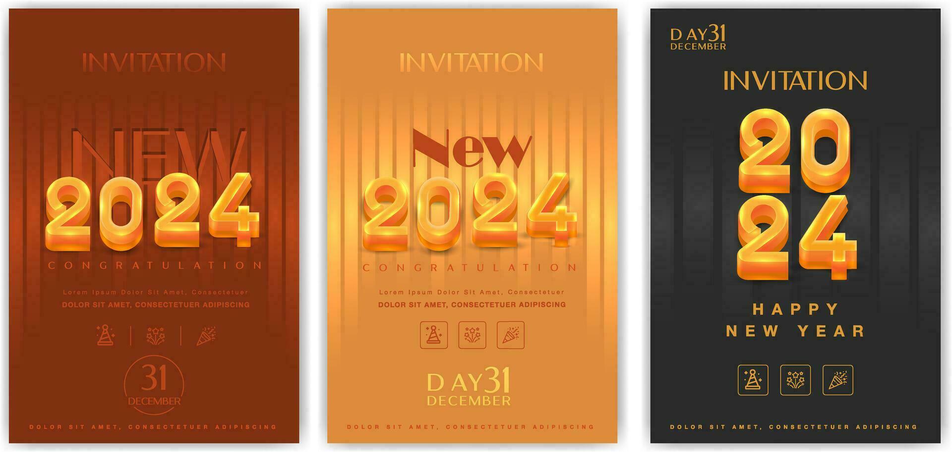 reeks van gelukkig nieuw jaar covers 2024. klassiek ontwerp met 3d nummers. nieuw jaar 2024 felicitatie- uitnodiging . vector